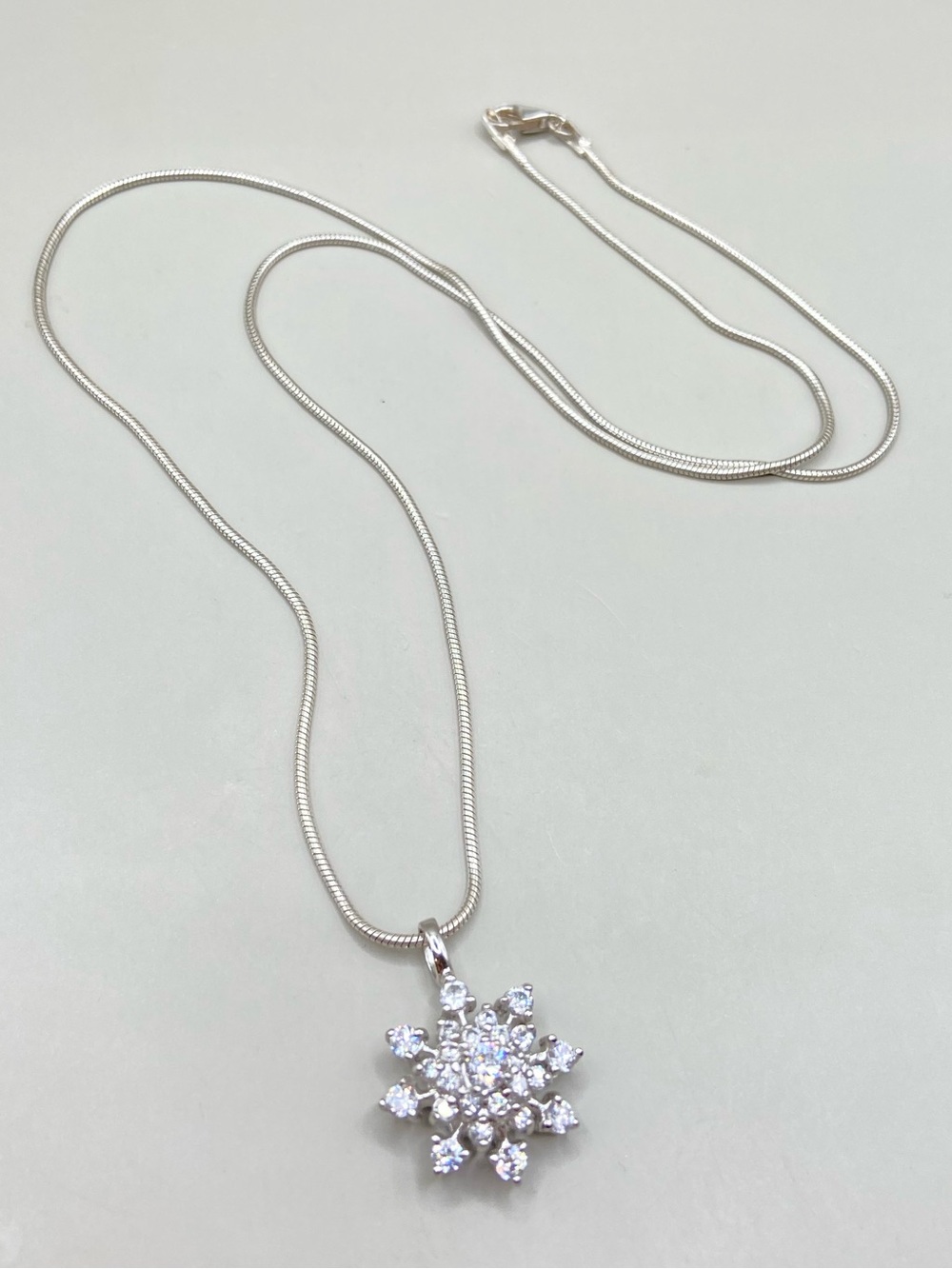 Sterling Silver Cubic Zirconia Snowflake Pendant Necklace